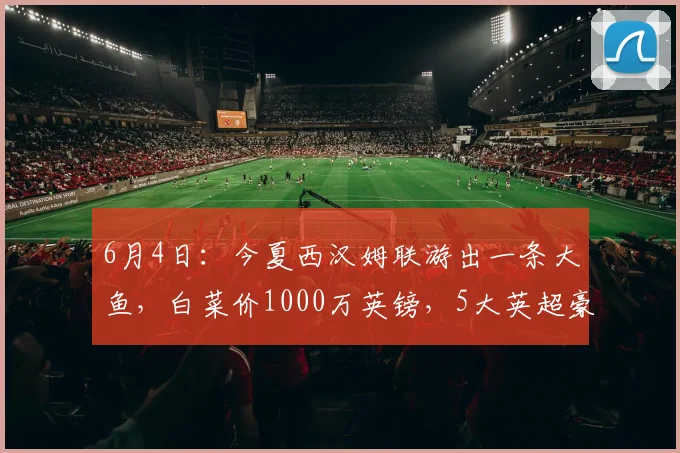 6月4日：今夏西汉姆联游出一条大鱼，白菜价1000万英镑，5大英超豪强疯抢_防守_进攻_比萨